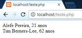 Página teste.php com o novo resultado