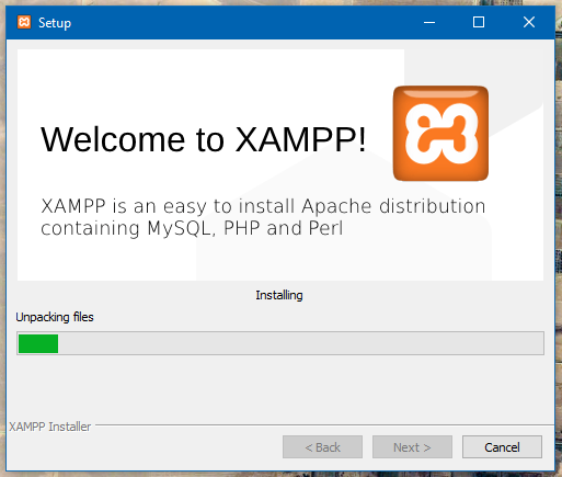 Tela de instalação do XAMPP