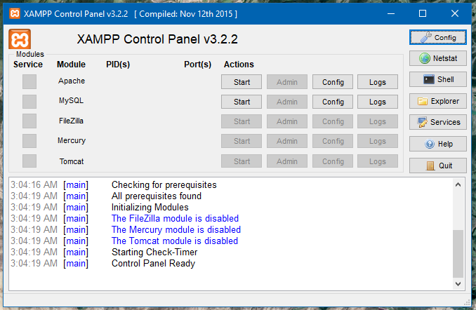 Painel do XAMPP