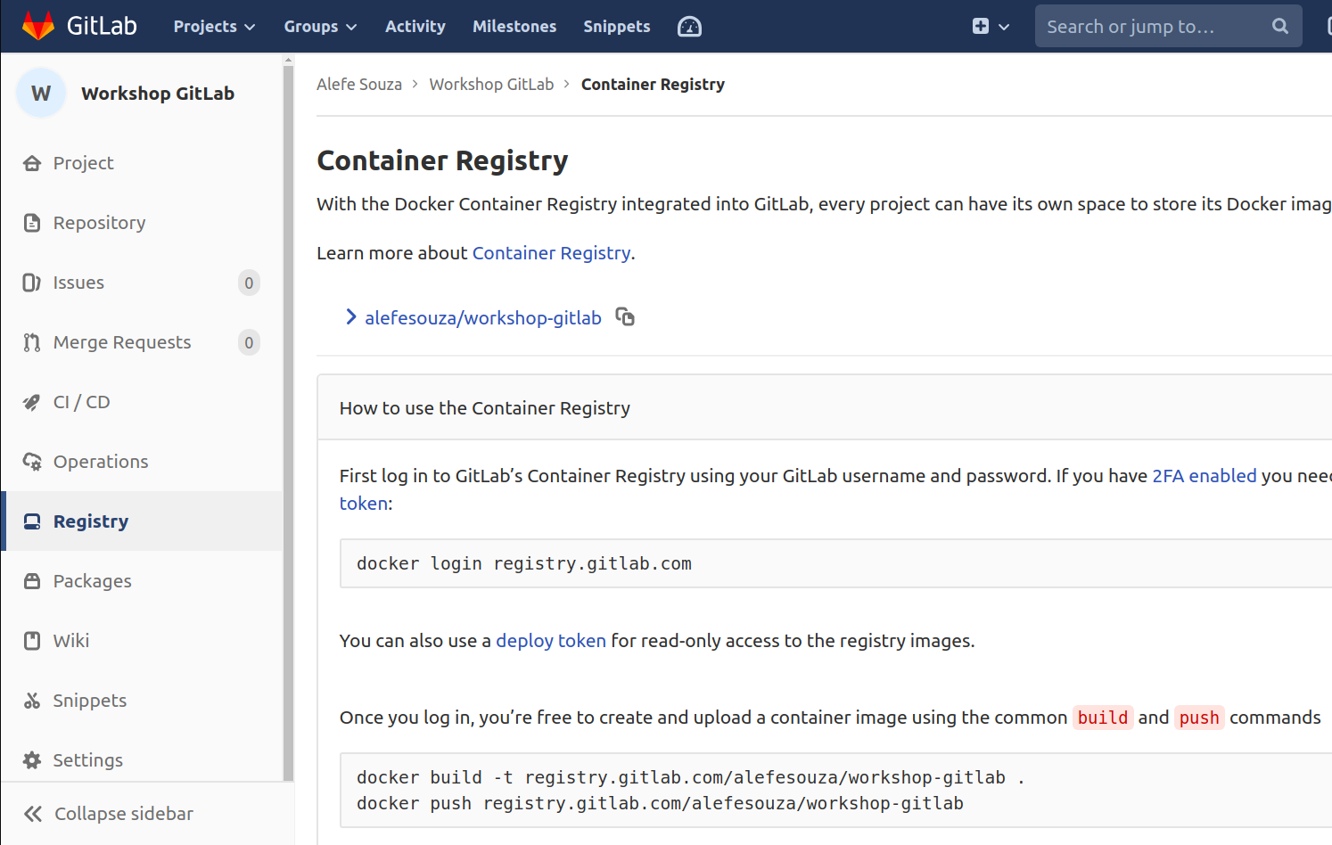 Imagem do GitLab Registry